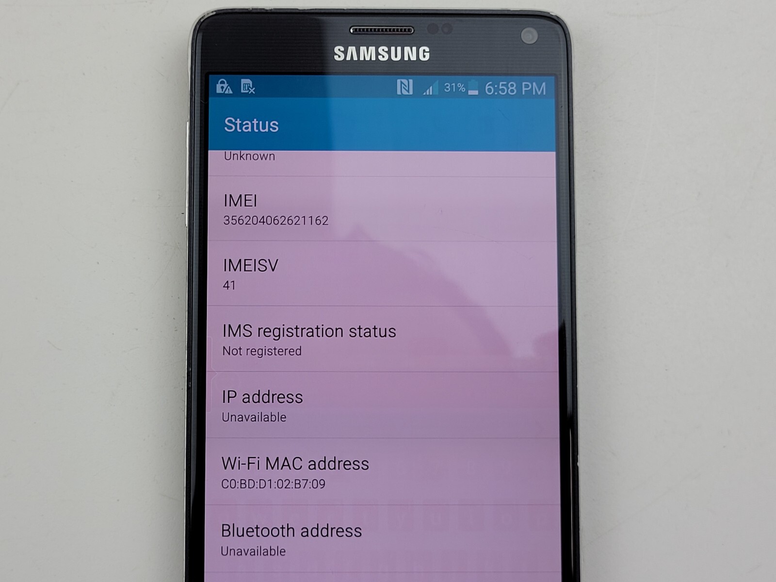 Samsung Galaxy Note 4 (SM-N910A) 32GB (AT&T) – *HEAVY BURN* – Clean IMEI – J9731