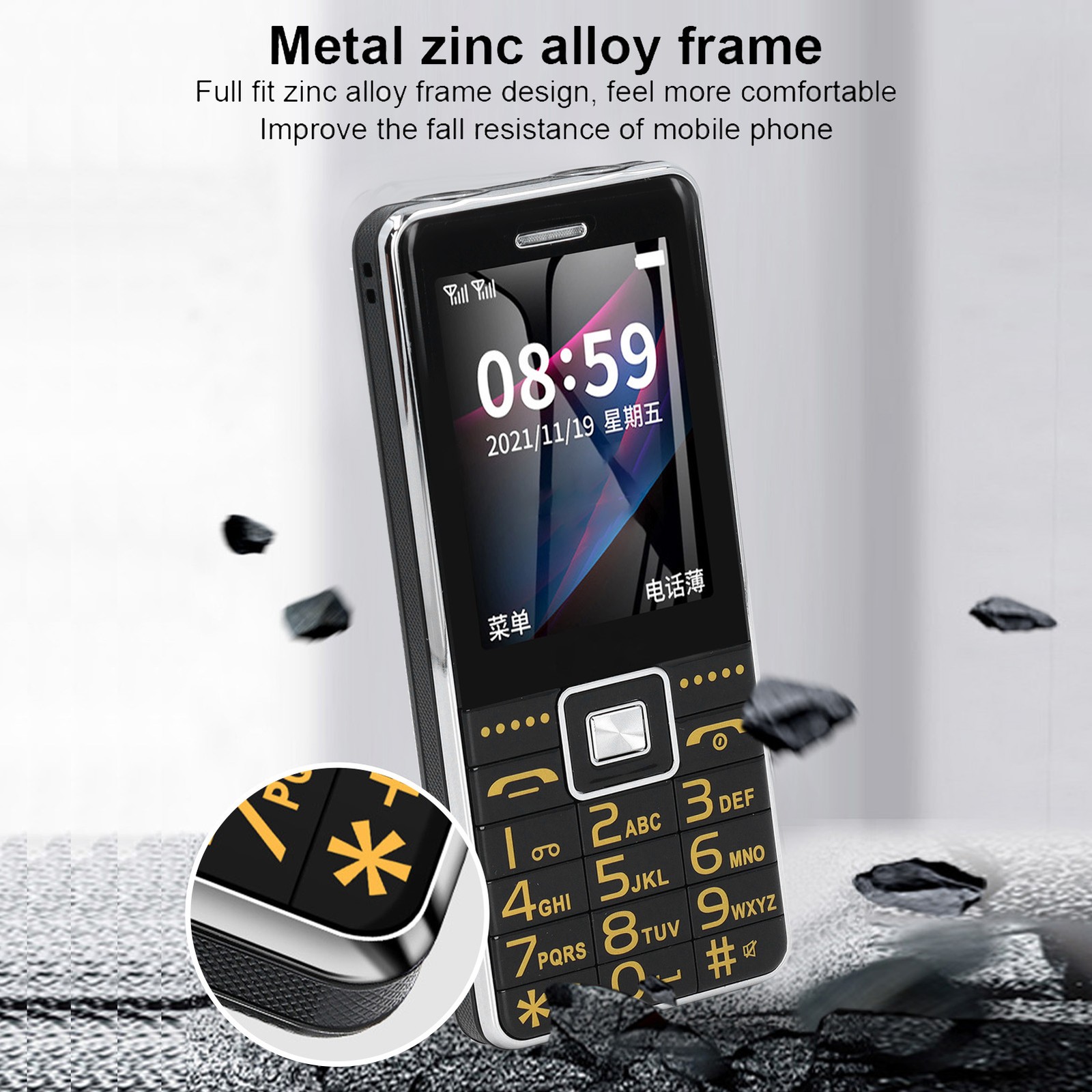 Big Button Cell Phone 2.4in Screen GSM Network 3 Card Slot Video Blutooth FM