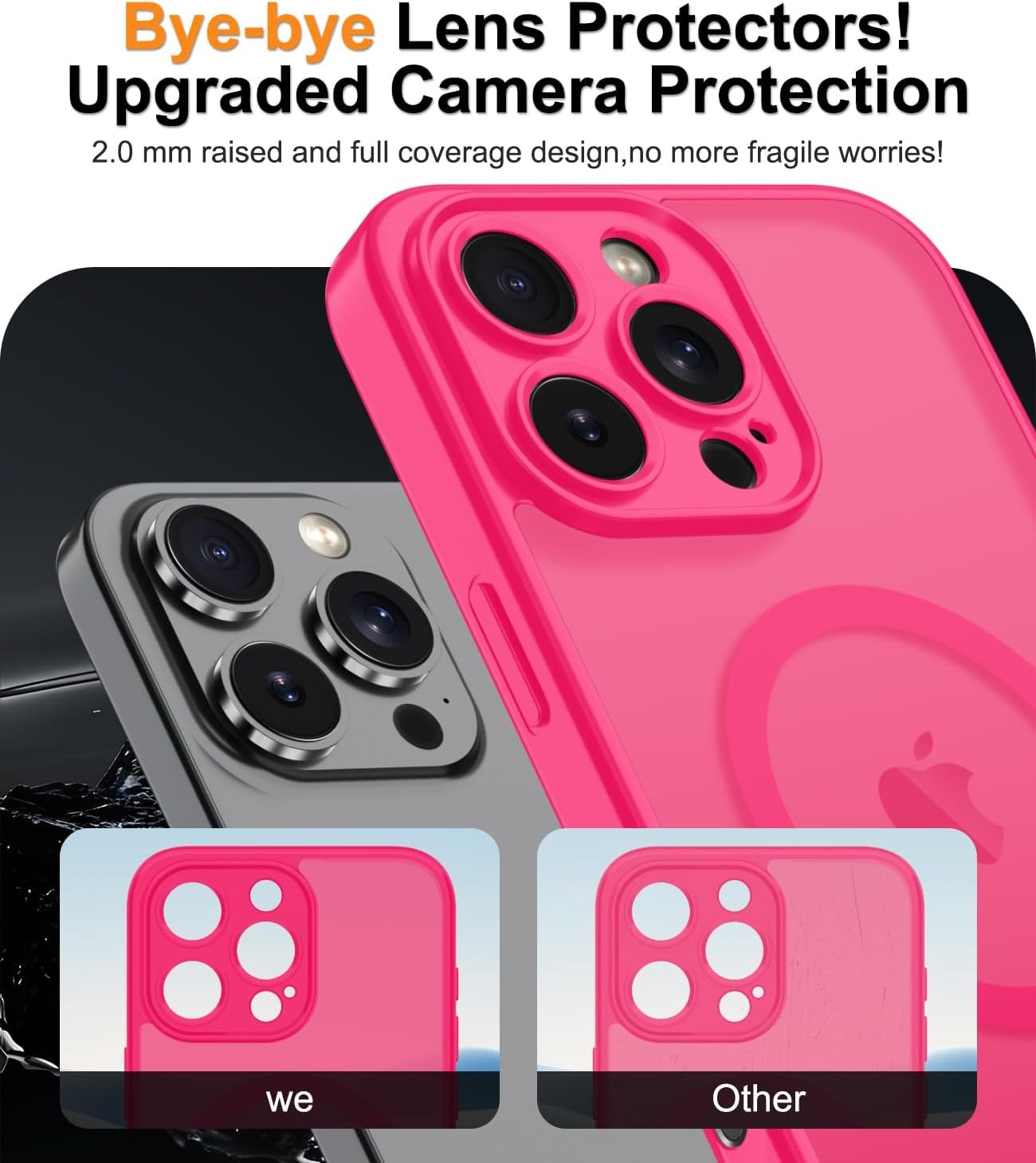 Magnetic for iPhone 16e/17e Case with Screen Protector and Wrist Strap, Hot Pink