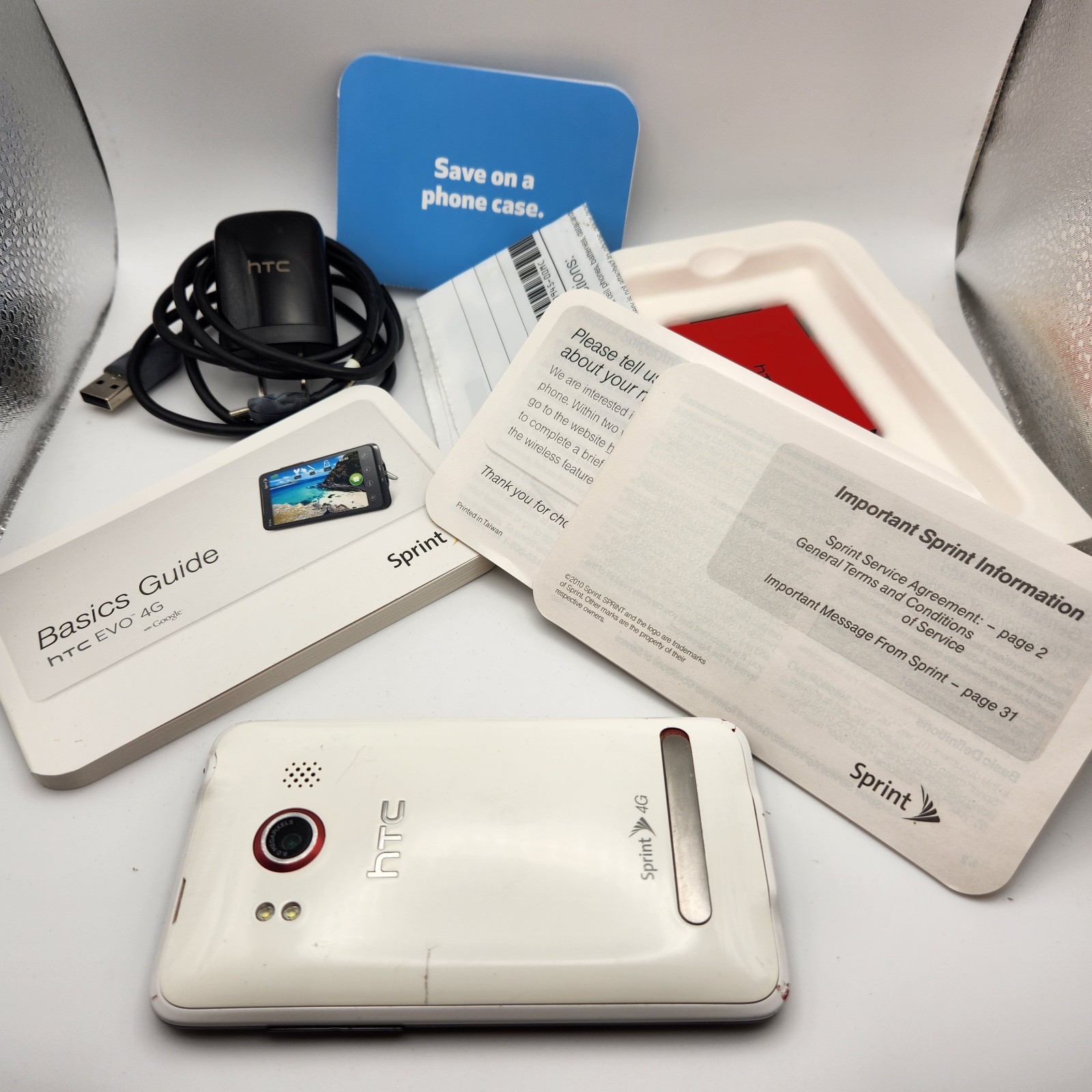 HTC Evo 4G – White (Sprint) Tested Works With All Paper Work And Box No SD Card