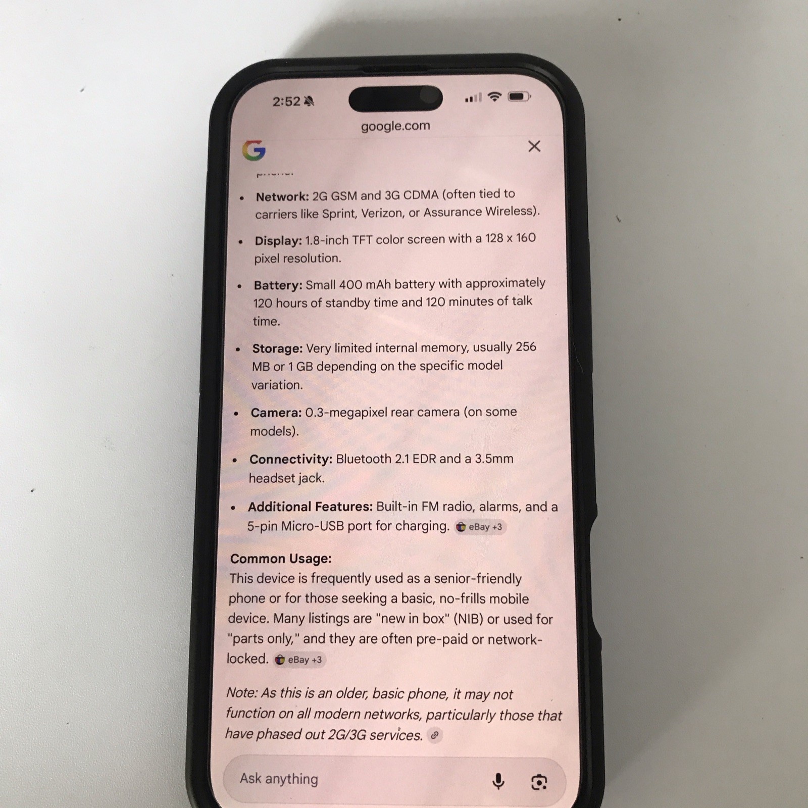 Alcatel 1018B OneTouch Black Bar Phone Single SIM Color Screen