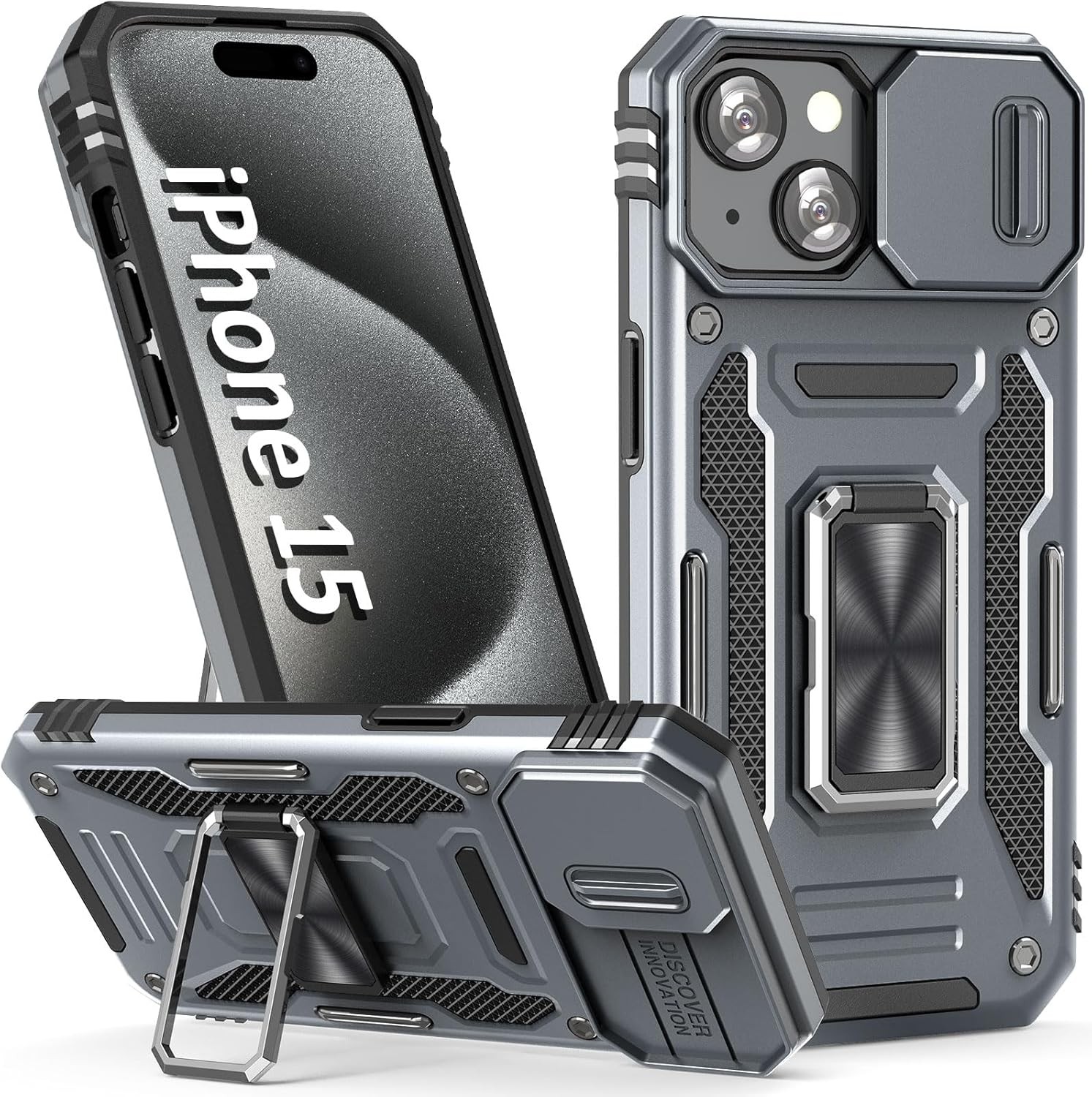 Case for iPhone 16 Pro Max Phone Case with Kickstand Ring and Camera Cover, Purp