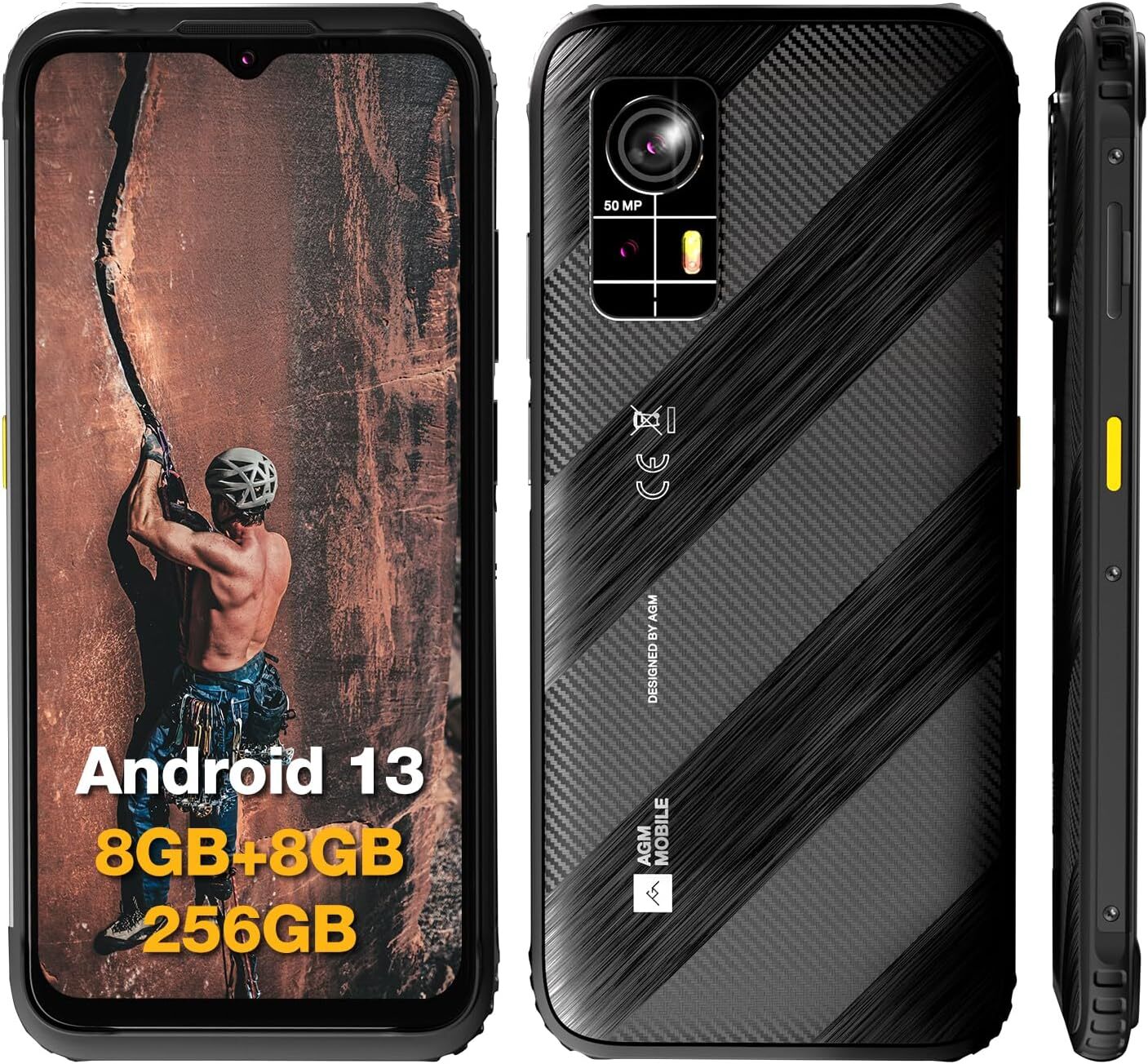 AGM H6 Ultra-Thin Rugged Smartphone Unlocked 6.56” 16GB+256GB Android 13 Phones