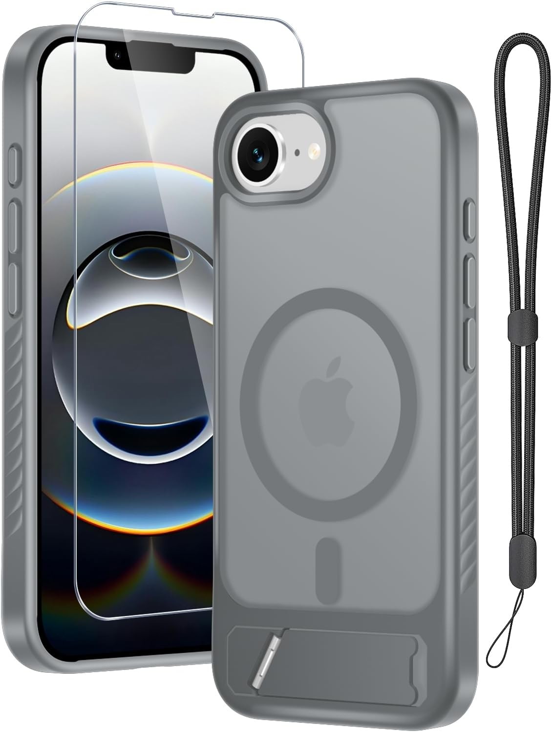 Case & Screen Protector for iPhone 16e & iPhone 17e with Lanyard Wrist Strap Gre