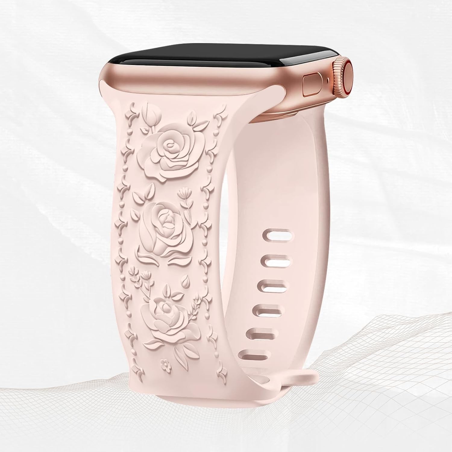 Rose Engraved Watch Band Compatible with Apple Watch 38mm 40mm 41mm 42mm 44mm 45