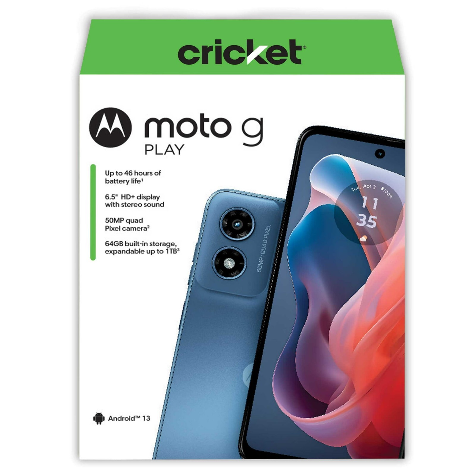 Cricket Wireless Moto G Play 2024 64GB 4GB RAM Prepaid Smart Phone 🔒 Cricket 🆕