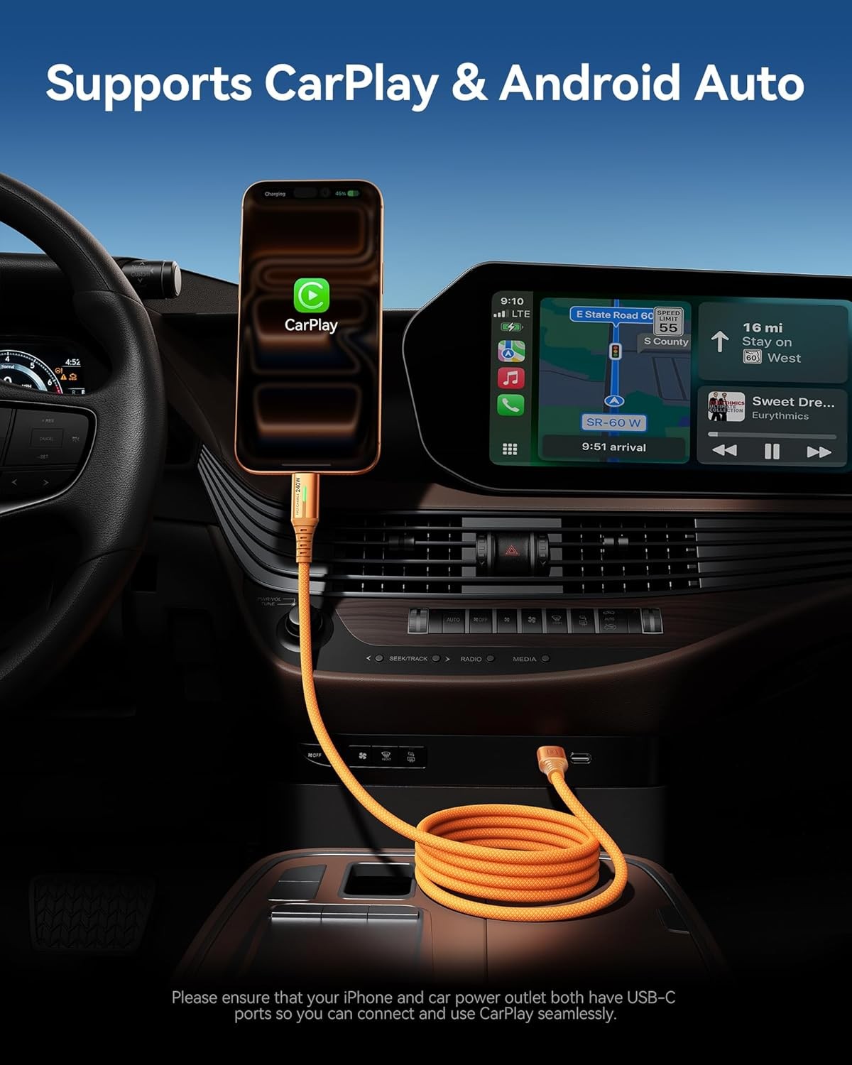 USB C to USB C Cable, 240W Fast Charging Type C Charger Cord, Braided USBC Cable