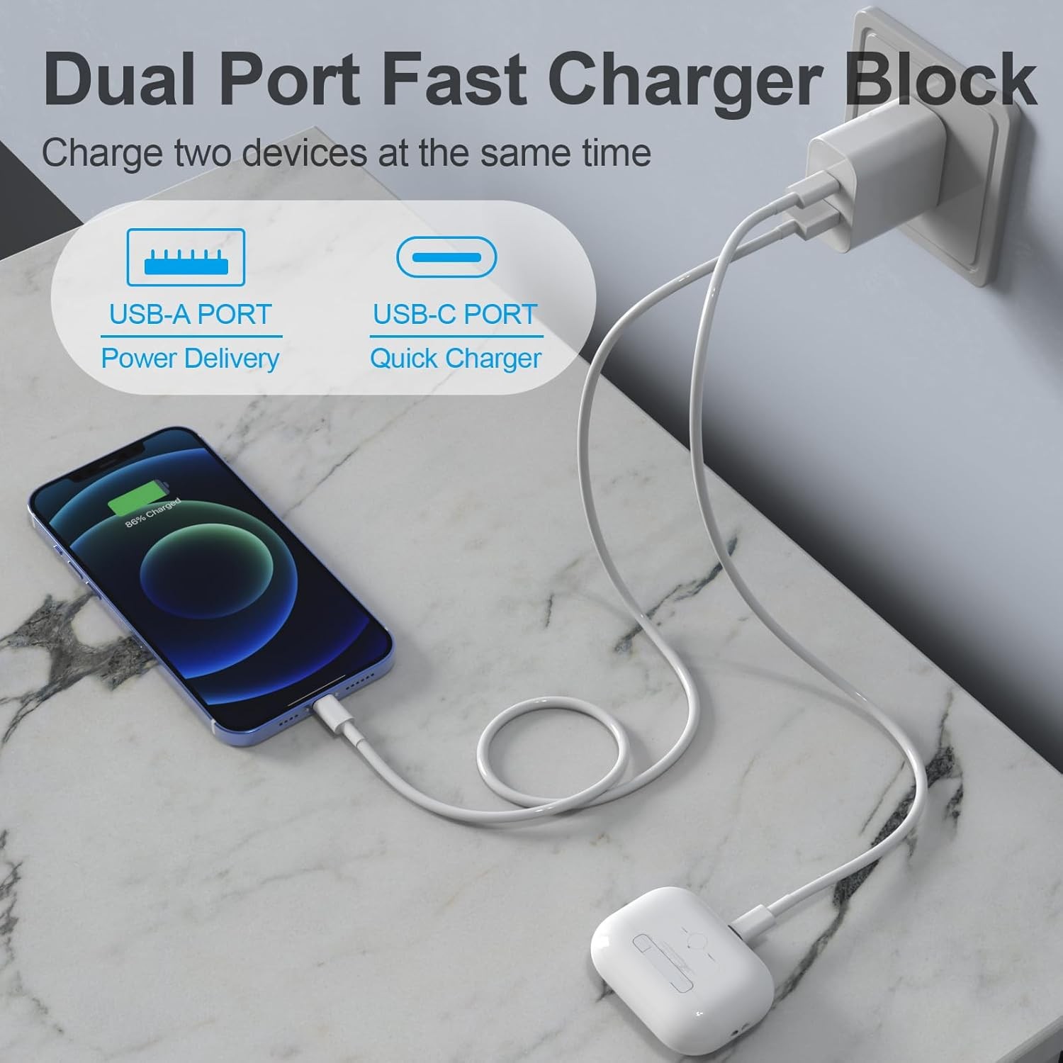 2-Pack 20W Fast Charger Block for iPhone 14/13/12/11 Pro Max with 6FT & 10FT Cab