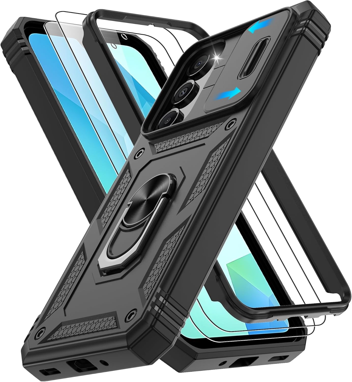 Samsung Galaxy A06 Phone Case with 2PCS Screen Protector and Kickstand, Black