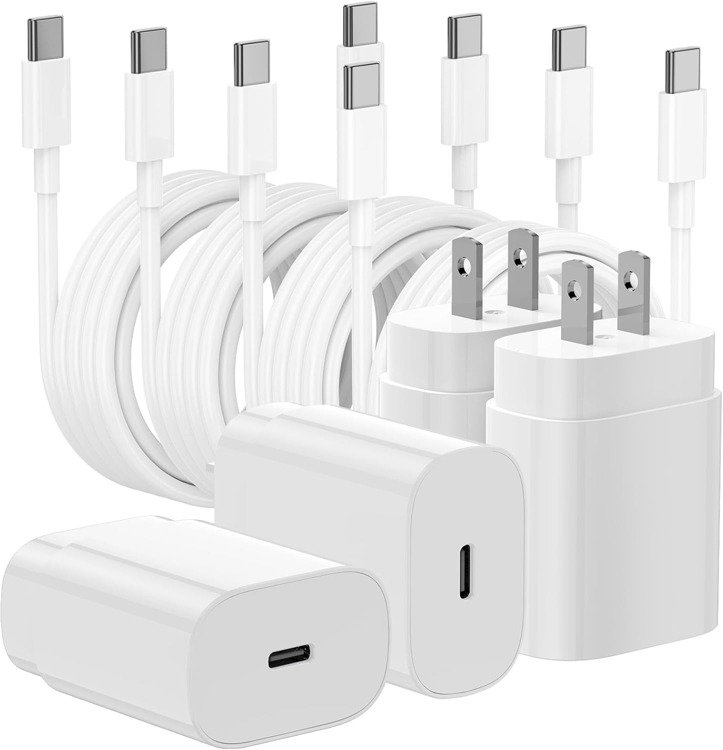 4 Pack 25W USB-C Fast Charger Wall Adapter for iPhone 16/15 6ft+10ft Cables