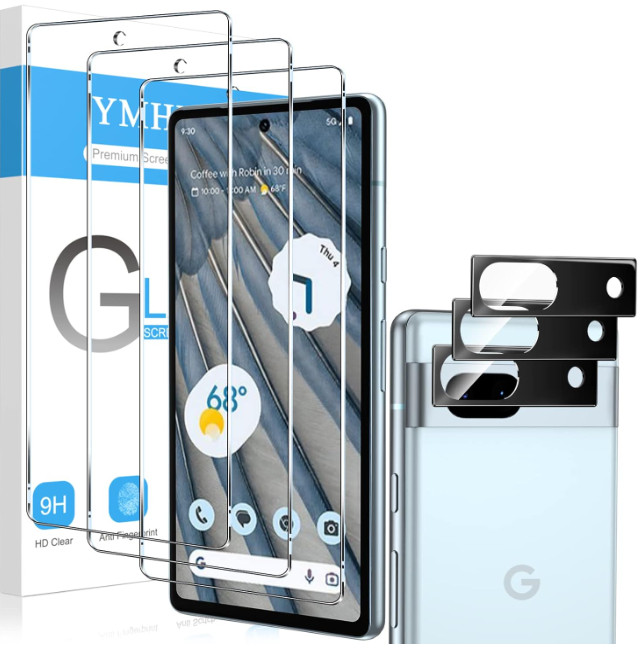 6 in 1 for Google Pixel 7a Tempered Glass 3 Pack Screen Protector+Camera Lens