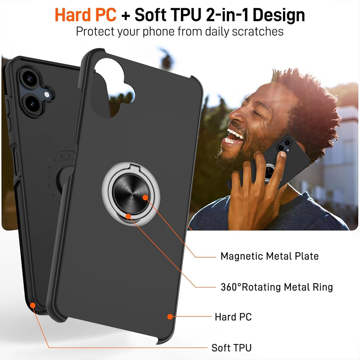 Galaxy A06 Case with HD Screen Protector×2, Shockproof Phone Case Black