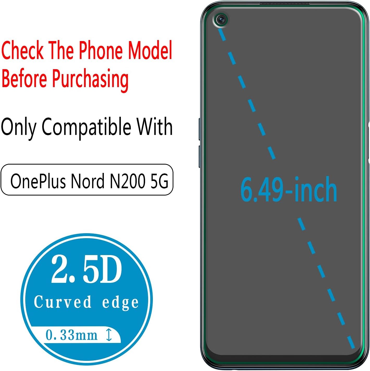 2PCS Screen Protector for OnePlus Nord N200 5G 9H Hardness Anti Scratch Case Fri