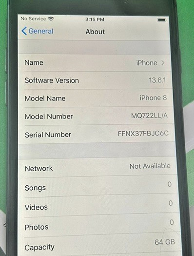 Apple iPhone 8 A1863 64GB Space Gray *No SIM* w/Battery 100%