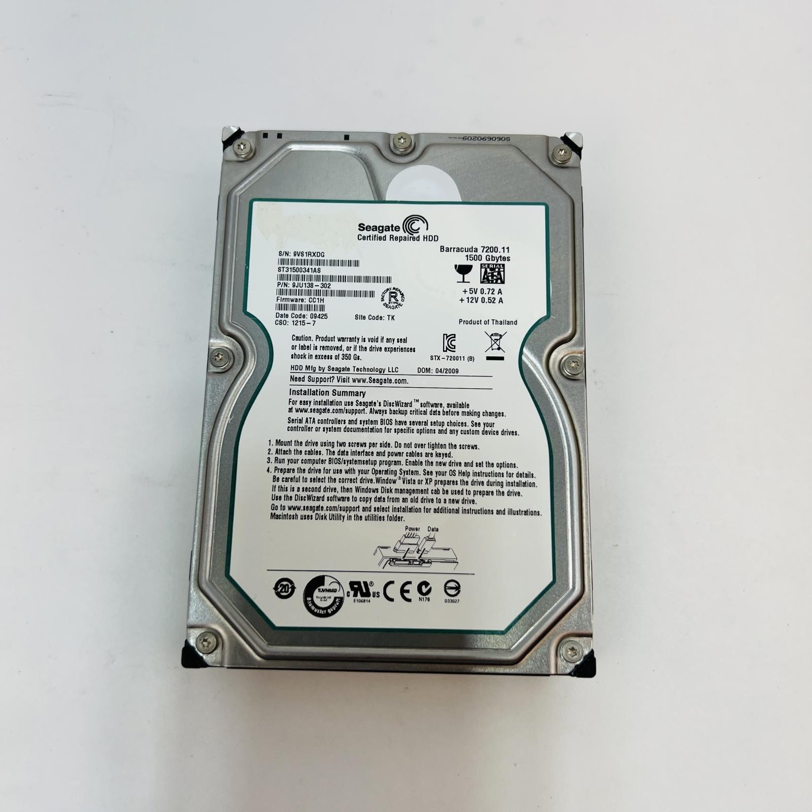 Seagate 1.5TB 3.5″ SATA HDD Barracuda 7200.11 ST31500341AS Internal Hard Drive