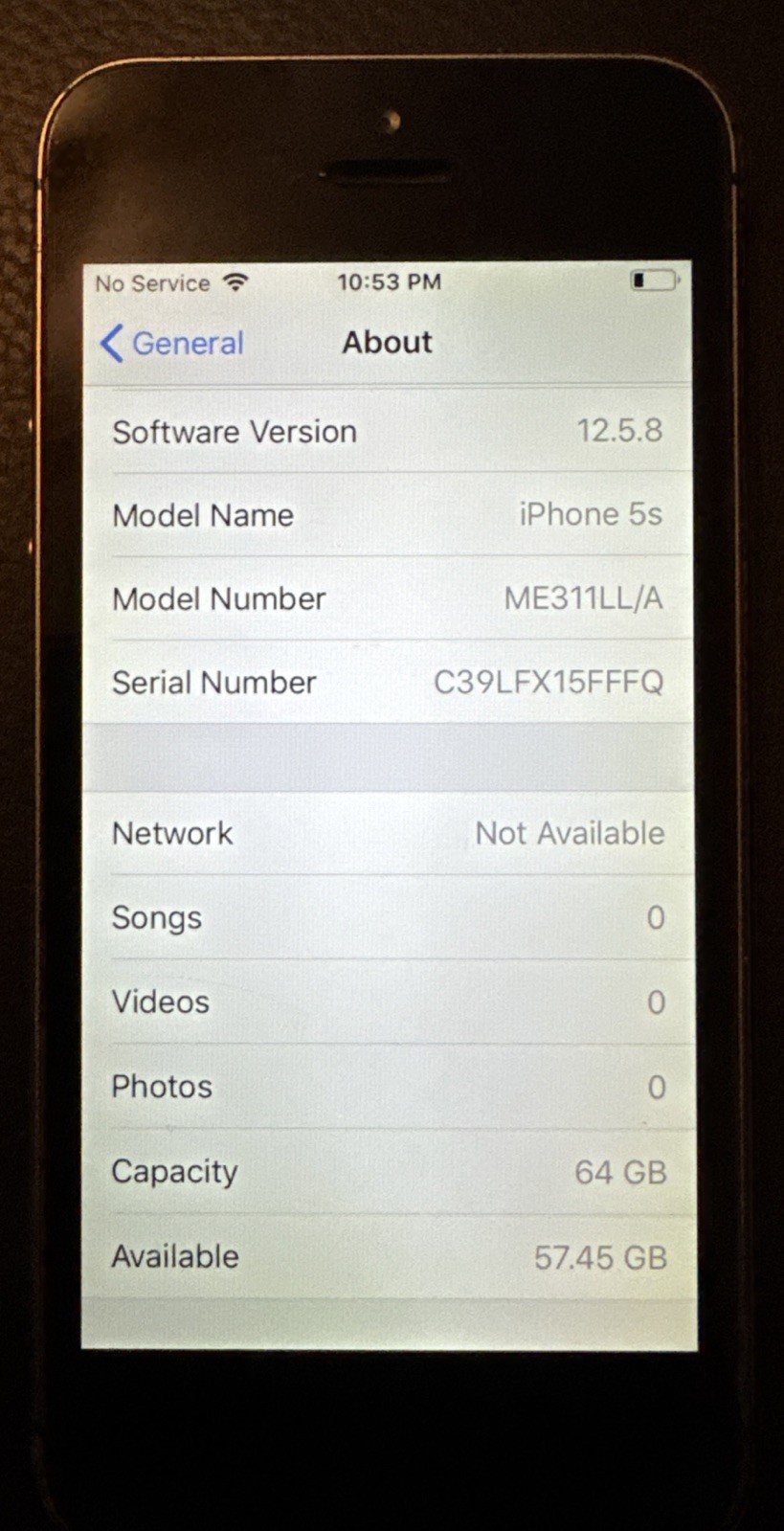 Apple iPhone 5s 64GB Black (Unknown) A1533 Fair Used 12.5.8 IOS Rare