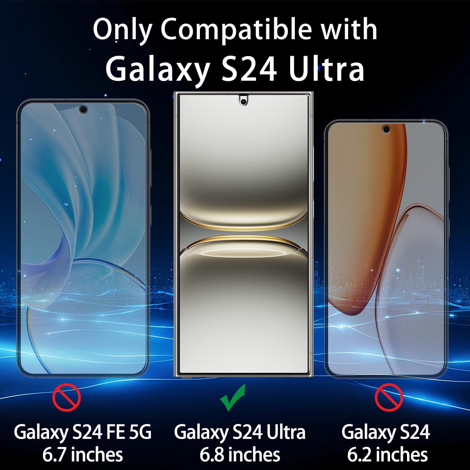 3PCS Screen Protector for Samsung Galaxy S24 Ultra 6.8 Inch Full Coverage Case F