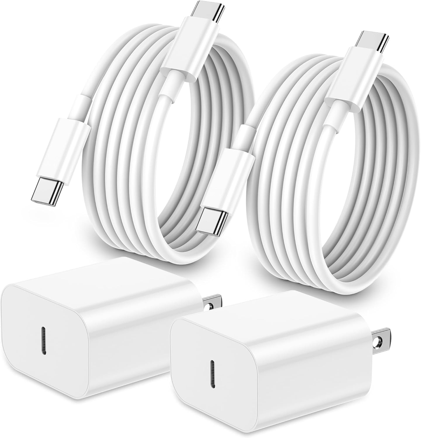 2 Pack 20W USB-C Fast Charger Wall Adapter for iPhone 17/16 with 6FT Cable