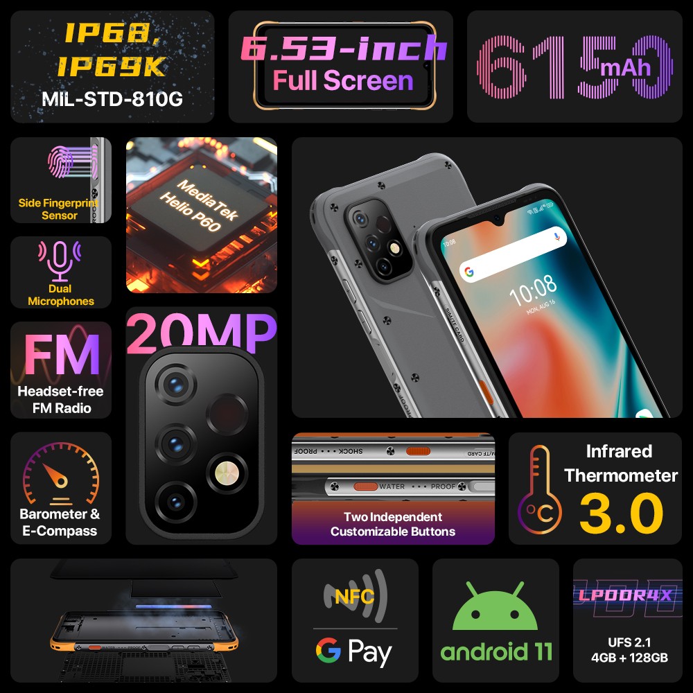 UMIDIGI BISON X10 Pro 6GB+128GB NFC Unlocked Android Rugged Smartphone