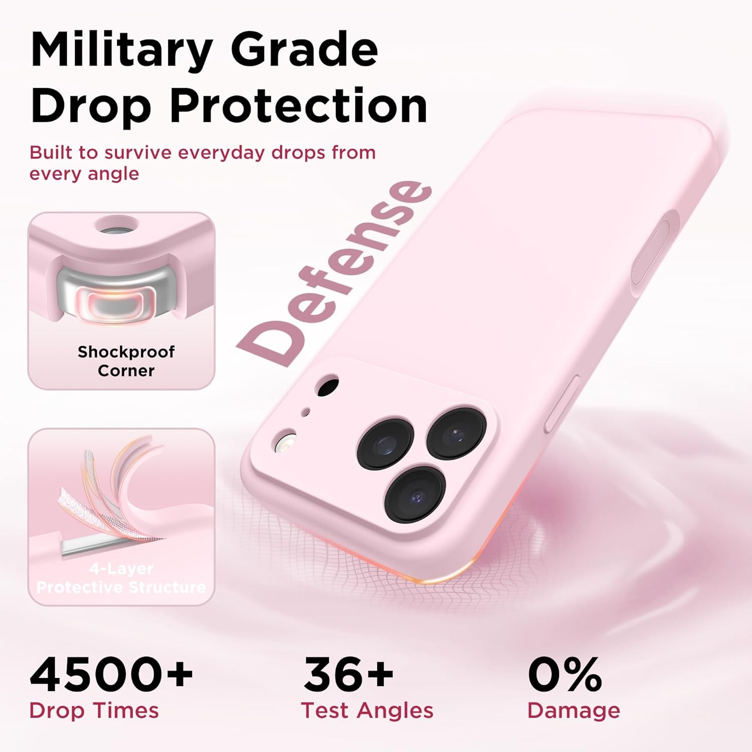 Chalk Pink Silicone Shockproof Phone Cover Case for iPhone 17 Pro Max, Magnetic