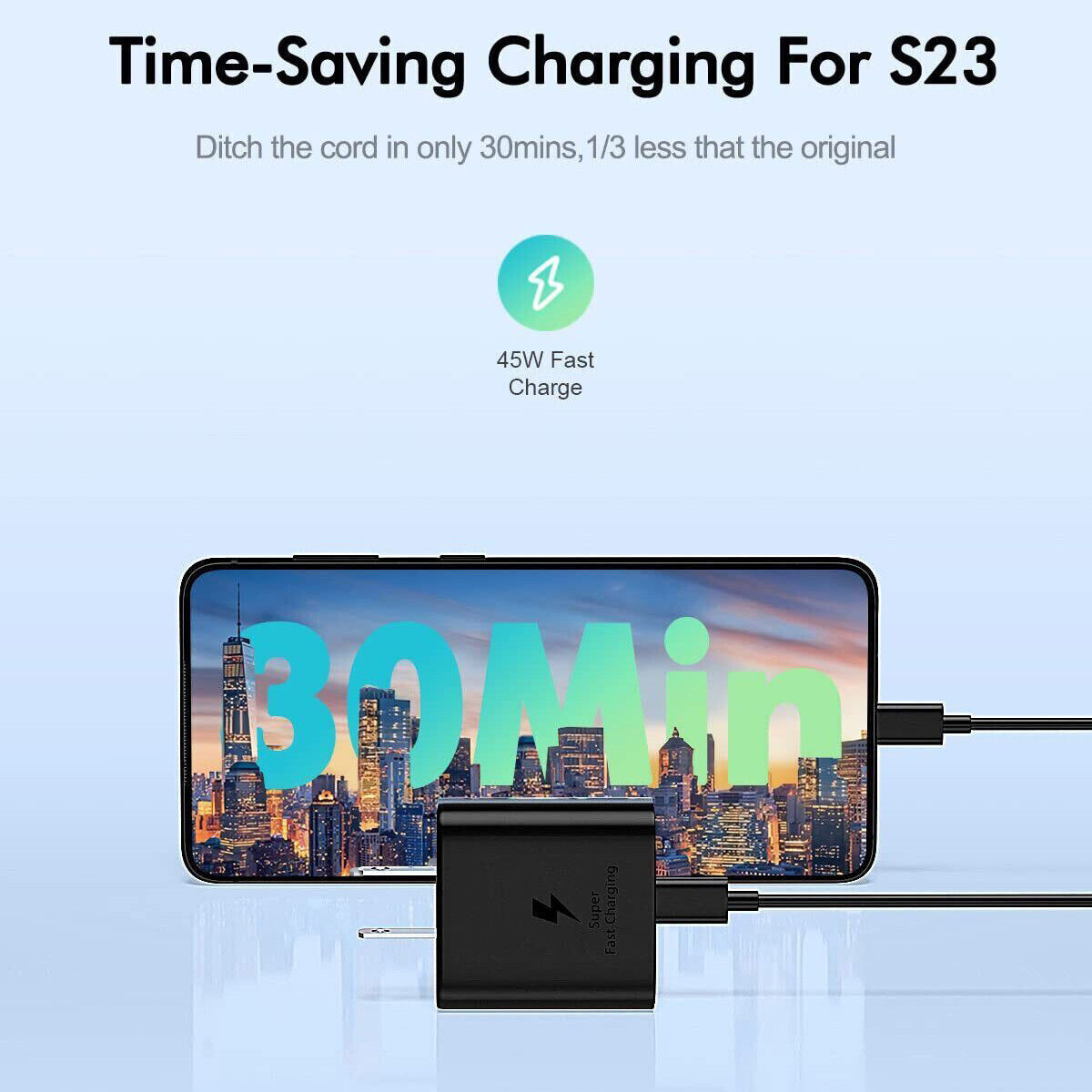 45W Super Wall Charger Adapter 6ft Type-C Cord For Samsung Galaxy S23 S22 S21+