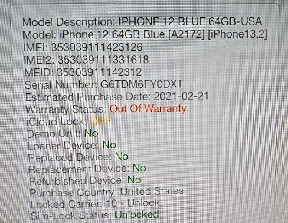 Apple iPhone 12 (A2172/MGH93LL/A) – Unlocked 64GB Blue