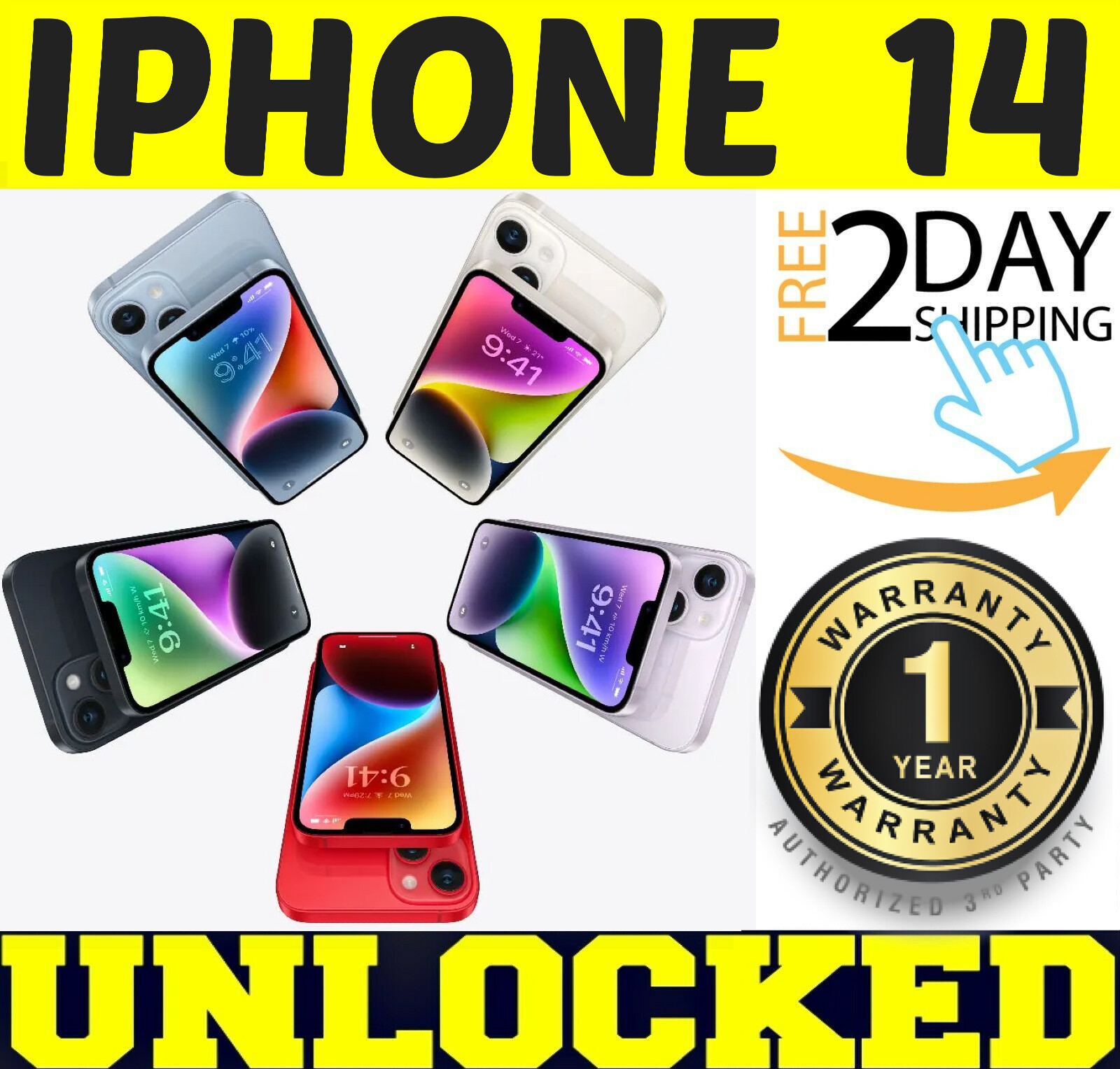 APPLE IPHONE 14 – 128GB 256GB (FACTORY UNLOCKED) 🔋100% BATTERY🔋⚫⚪🔴🔵 ✤SEALED✤