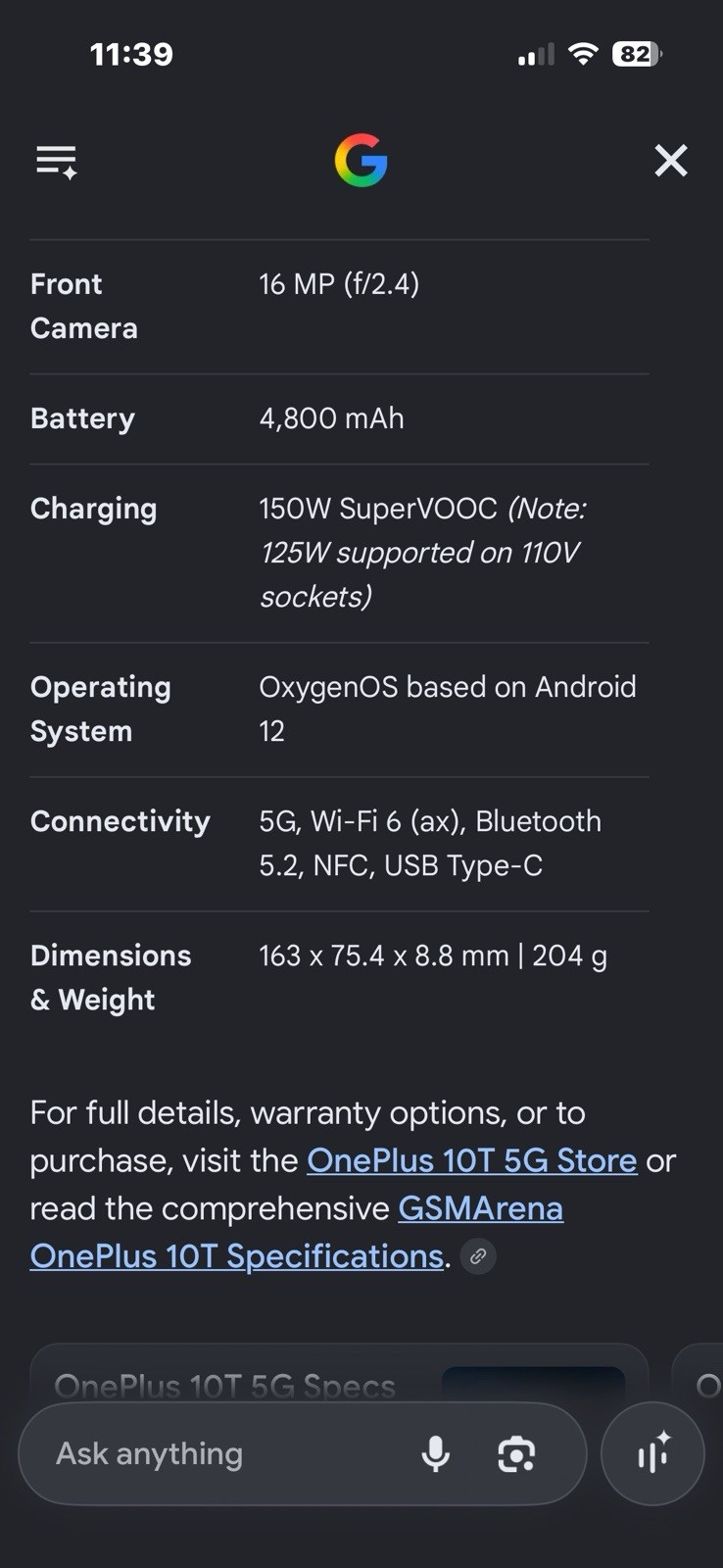 oneplus 10t Single Sim Model