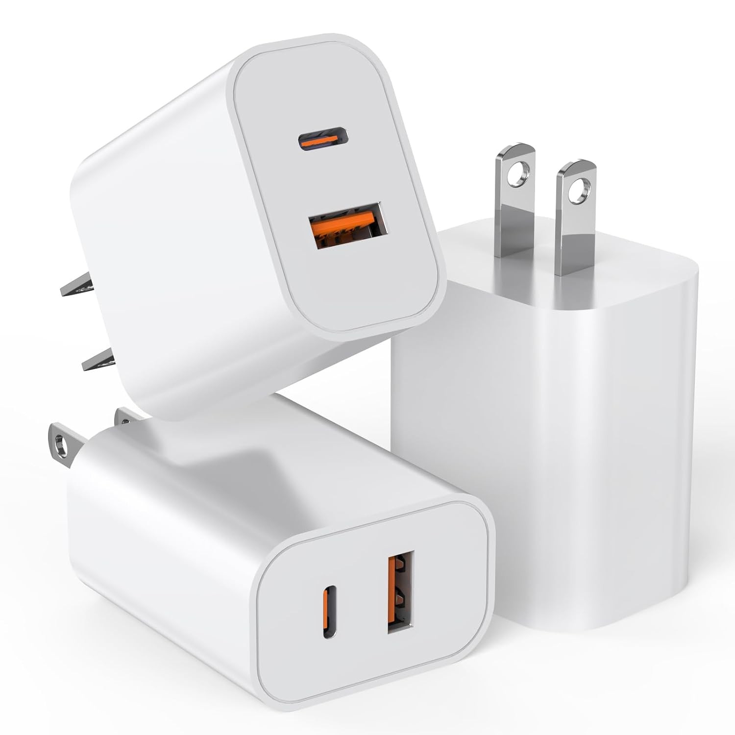 3-Pack 20W Dual Port USB-C Fast Charger Wall Adapter for iPhone 14/13/12