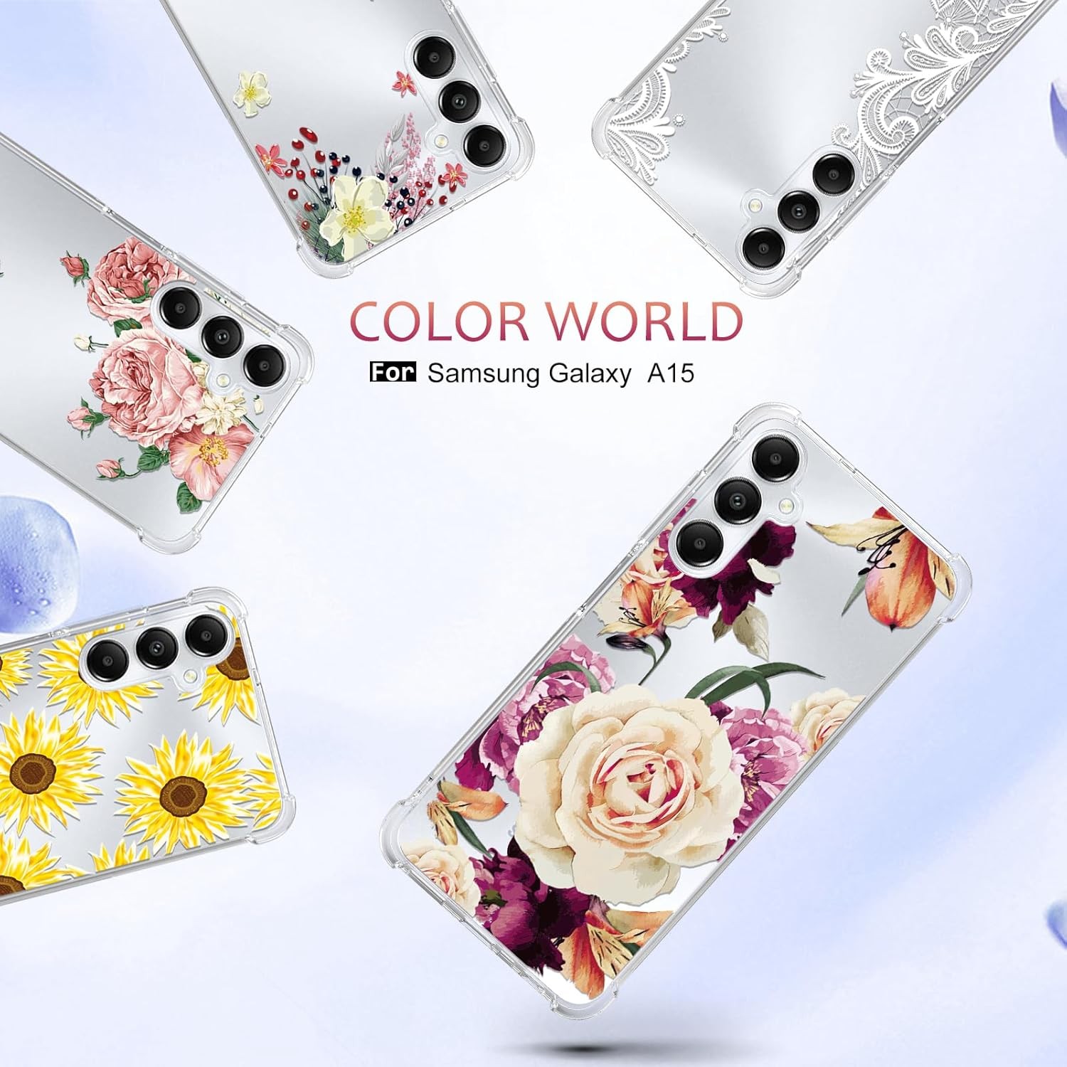 Galaxy A15 5G Case: Women Girls Flower Floral Flexible TPU Rubber Cover (Purple