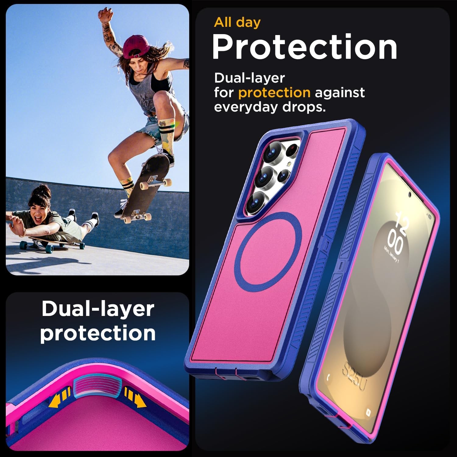 Heavy Duty Full Body Rugged Case for Samsung Galaxy S25 Ultra, Magnetic Magsafe