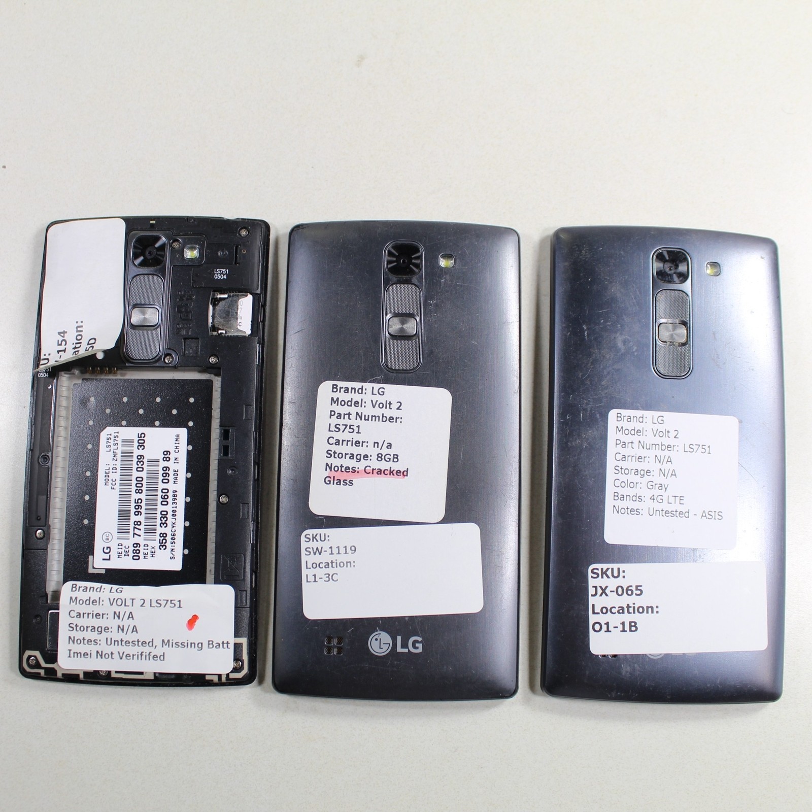 Gold Silver Scrap Recovery Lot of 3 LG Volt 2 LS751 Smartphone Gray