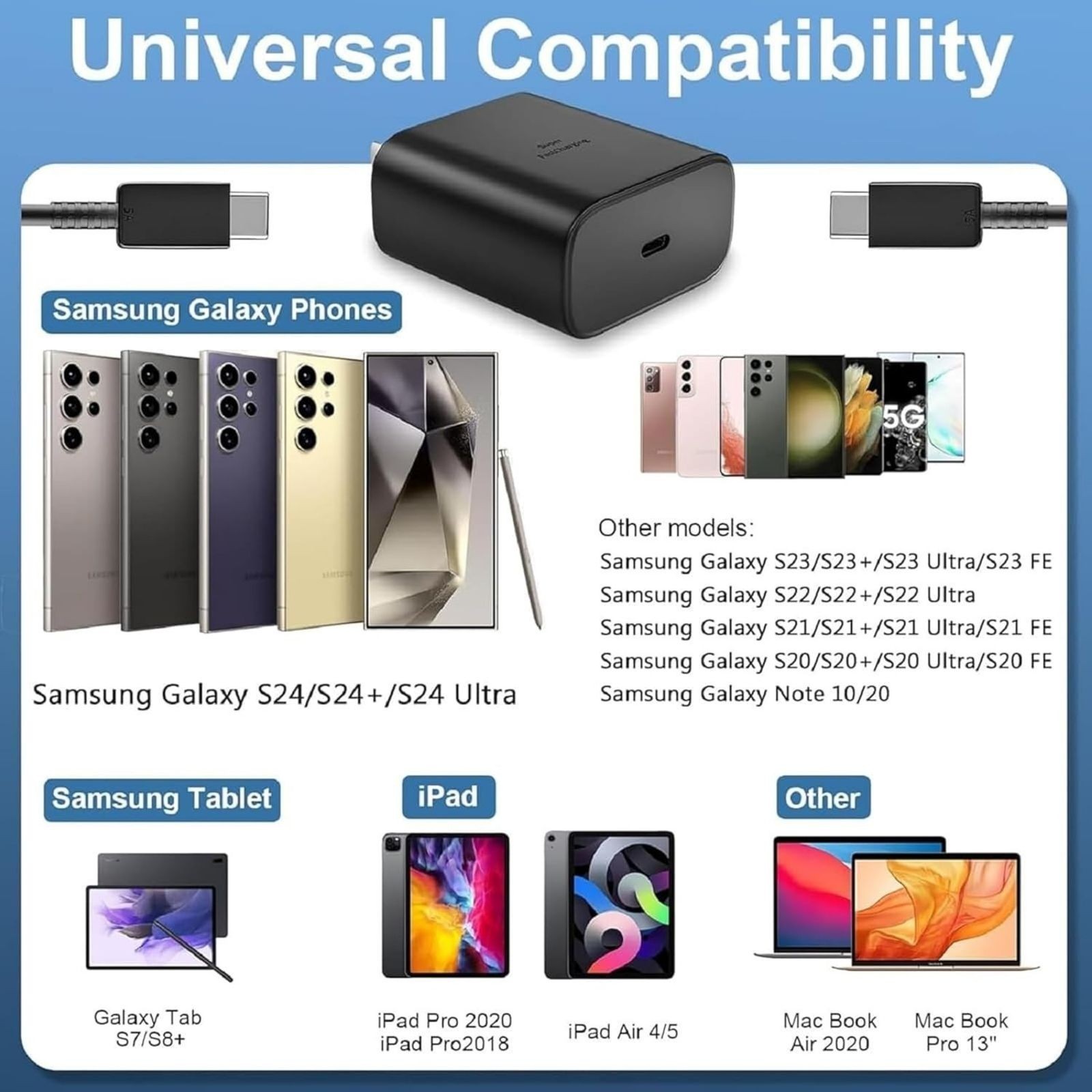 45W Type-C Fast Wall Charger for Samsung Galaxy S25 Ultra with 6Ft USB C Cable
