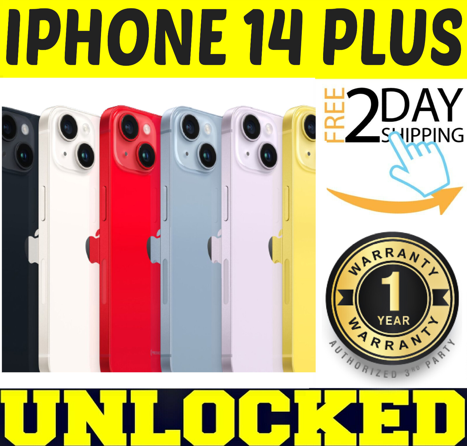 APPLE IPHONE 14 PLUS 128GB 256GB (FACTORY UNLOCKED) ✅1 YEAR WARANTY✅⚫⚪🔴✤SEALED✤