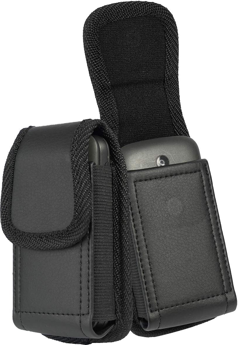 Black Vegan Leather Vertical Pouch Flip Phone Case for Alcatel Go FlipV, MyFlip,