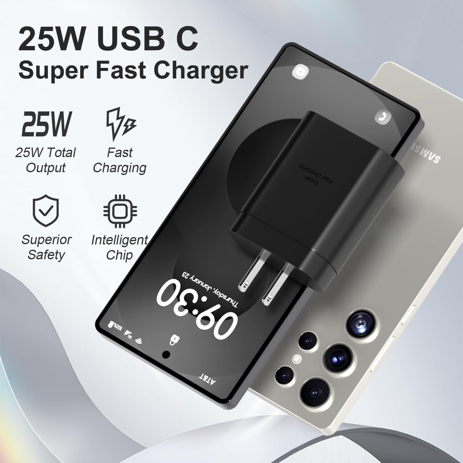 25W Super Fast Wall Charger USB-C 4 Pack with 10ft Cable for Samsung Galaxy S26