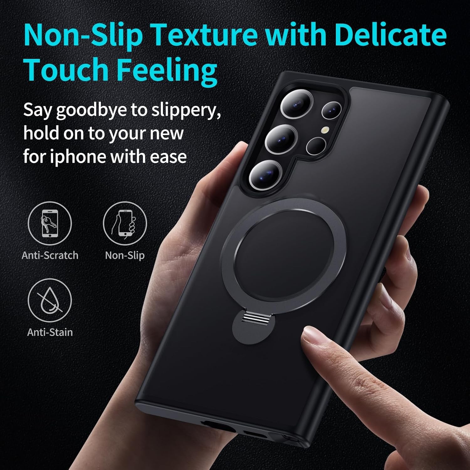 360° Rotatable Magnetic Ring Stand Case for Samsung Galaxy S24 Ultra, Black
