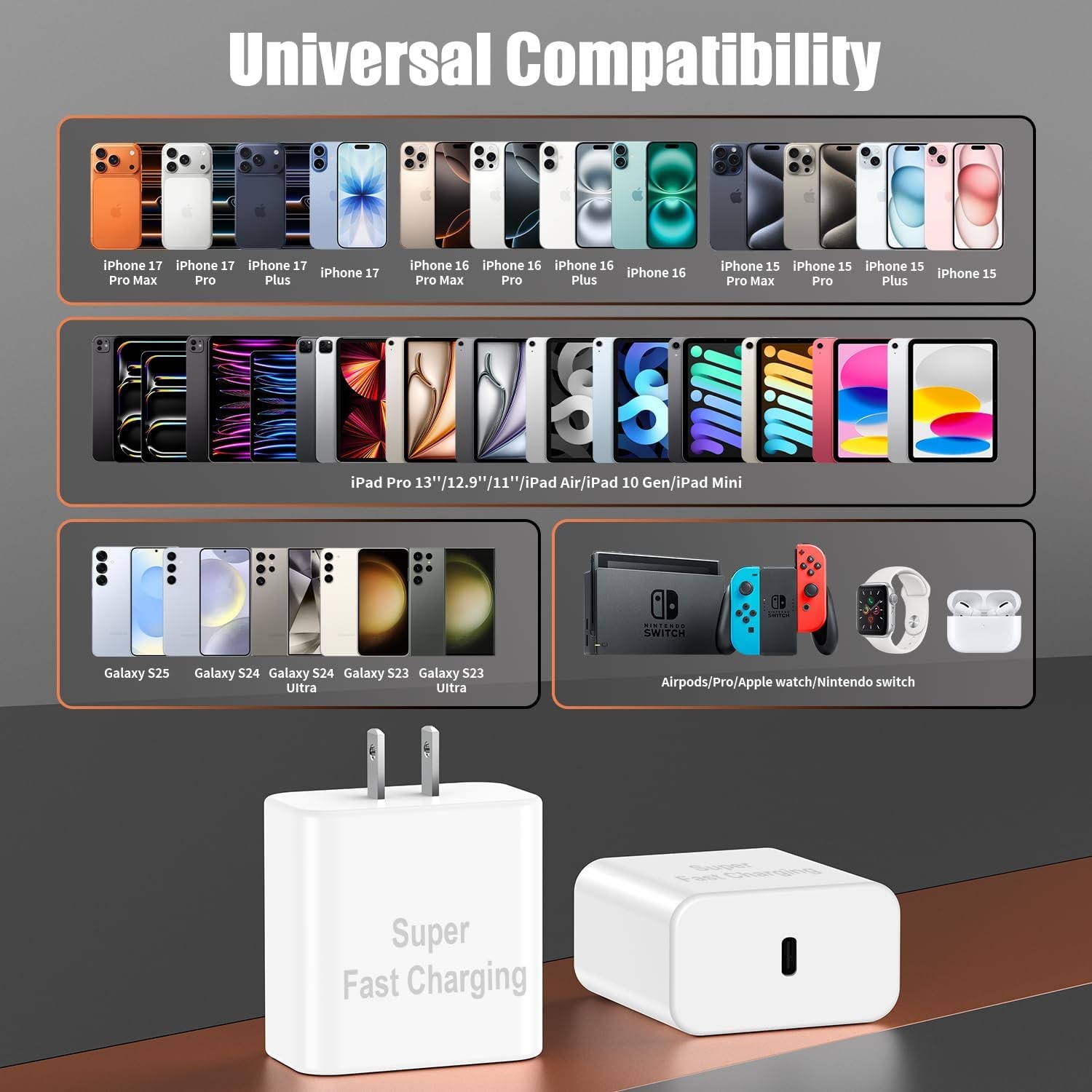 [3+1 PCS] Charger for iPhone 17 16 Pro Max Fast Charging Type C Cord 6FT 10FT