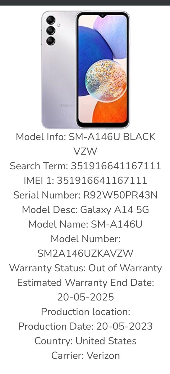 Samsung Galaxy A14 5G 64GB Android Smartphone 6.6″ Black Verizon Read