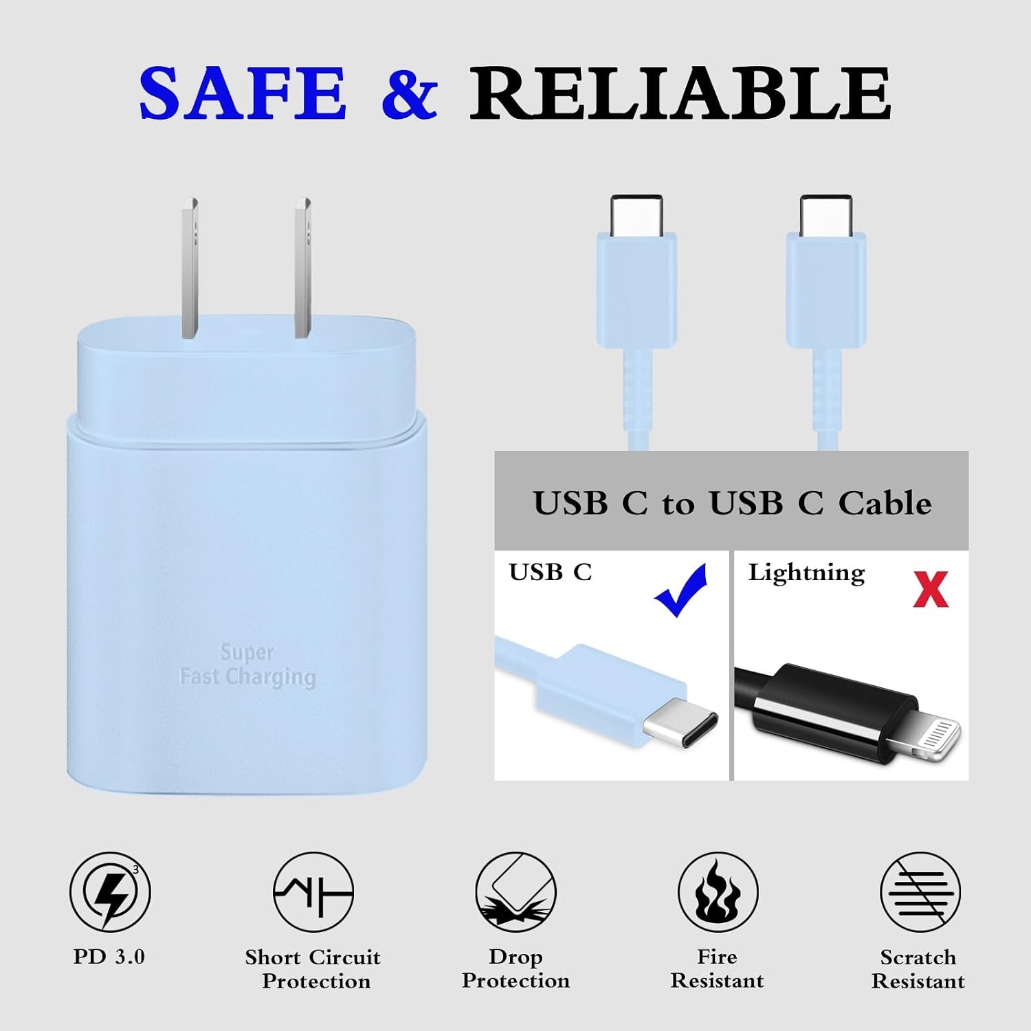25W Type-C Fast Charging Block 2-Pack with 6ft Cable for Galaxy S23 Ultra/S22