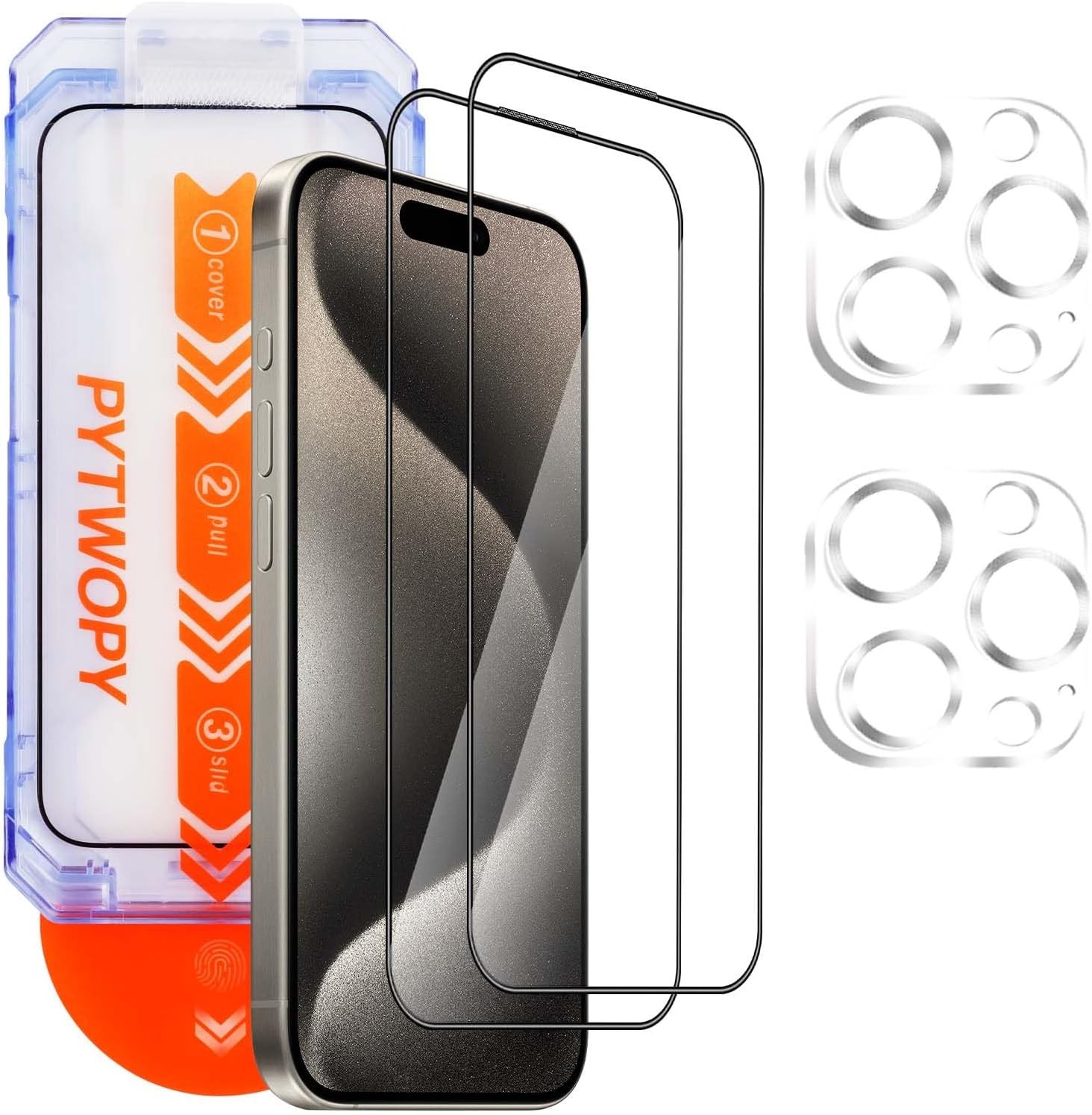 2PCS Glass Screen Protector & Camera Lens Protector for iPhone 15 Pro 6.1 Inch H