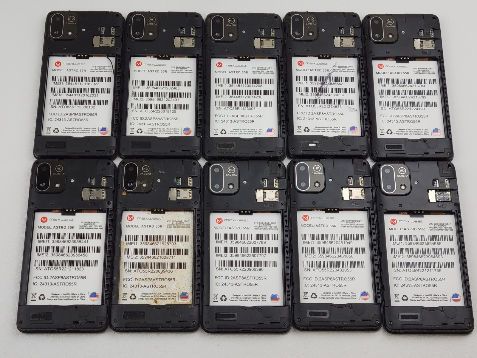 (Lot of 10) **REPAIR** Maxwest Astro 55R (GSM Unlocked) Dual SIM Smartphones