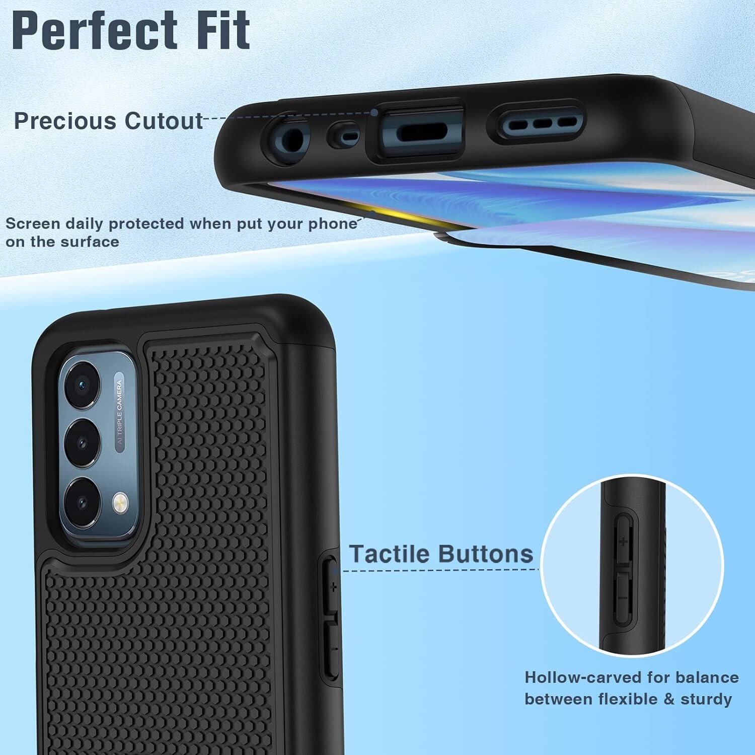 For OnePlus Nord N200 5G 6.49inch Black Armor Case Dual Layer Heavy-Duty