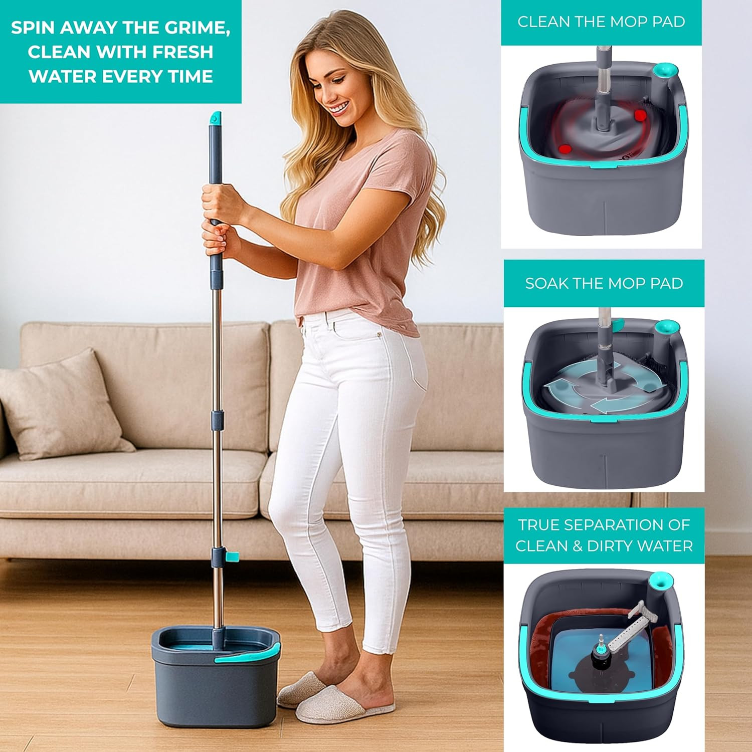 True Clean Spin Mop & Bucket System – Dual Compartment Design for Clean & Dirty