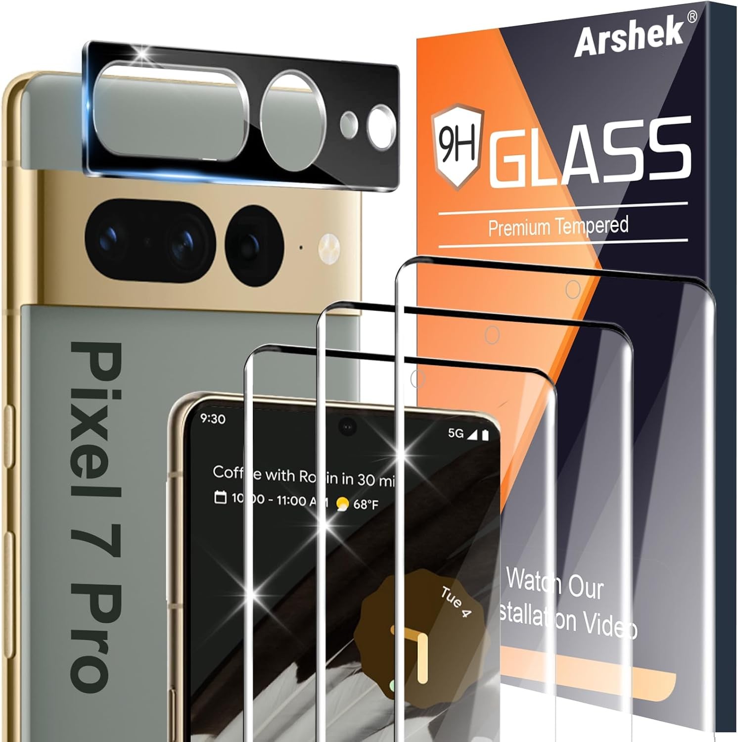 3+1 Pack for Google Pixel 7 Pro Screen Protector, 9H Tempered Glass & HD Clear