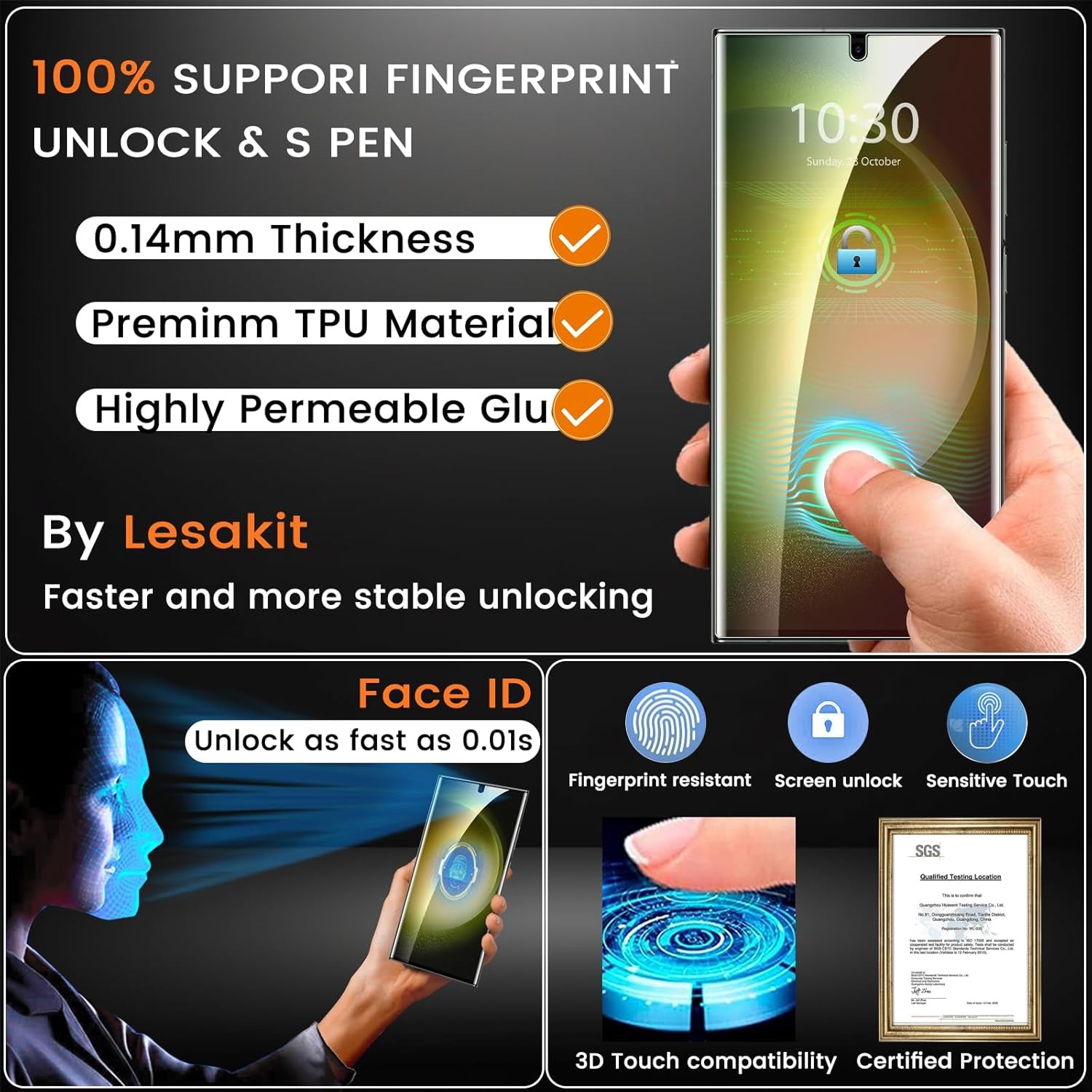2PCS Gradient Color Privacy Screen Protector for Samsung Galaxy S23 Ultra 6.8 In