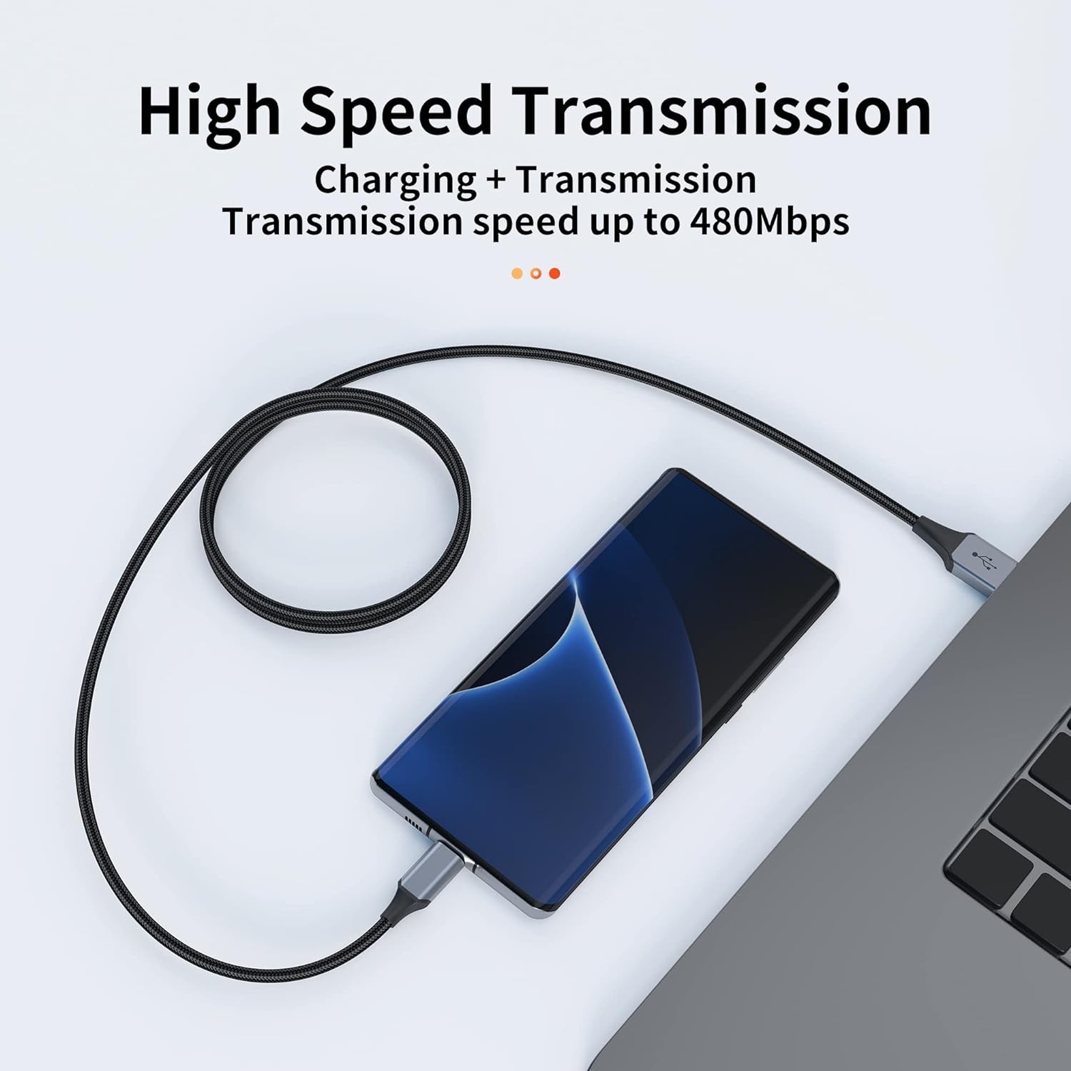 USB-C Cable 3-Pack (3ft/6ft/6ft), USB A to USB-C Fast Charging Cord, Nylon Braid