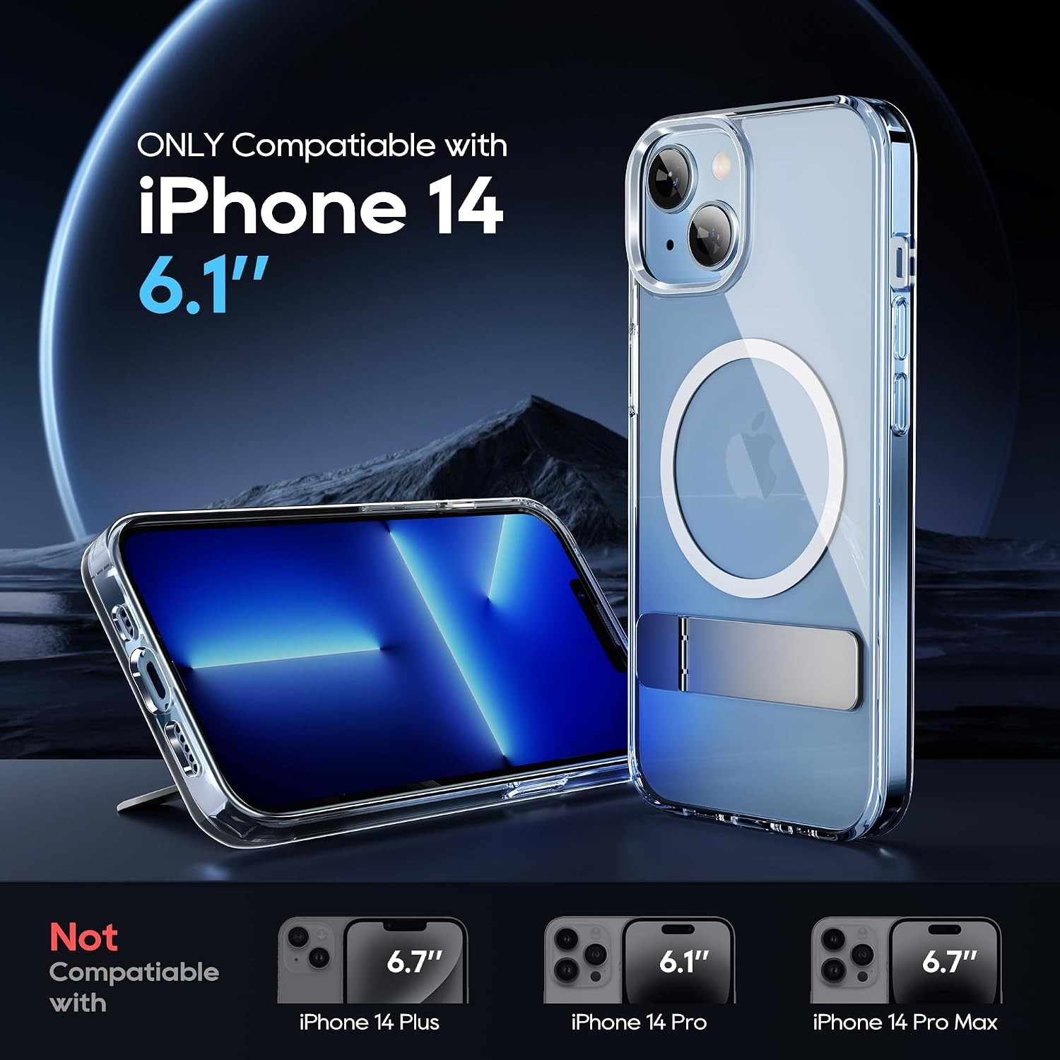 Magnetic Case for iPhone 14 Case 6.1-Inch (2022), Slim Kickstand with Screen Pro
