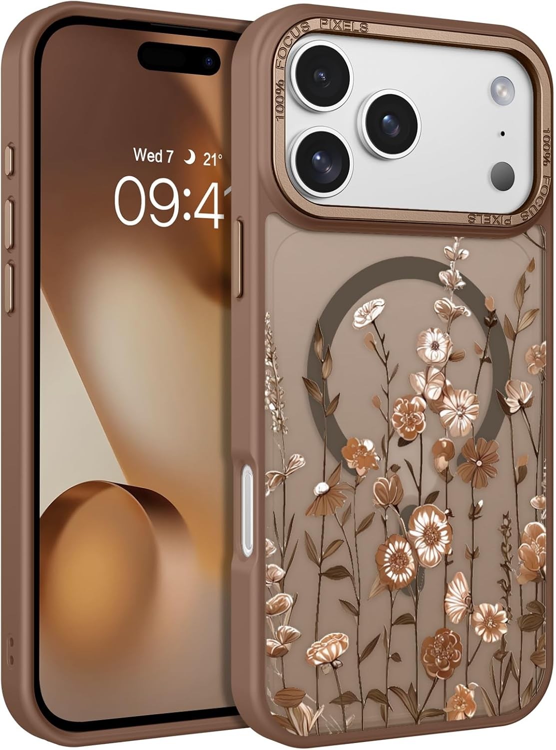 iPhone 17 Pro Max Case, Magnetic Slim Fit Flowers Floral Design Shockproof Cover