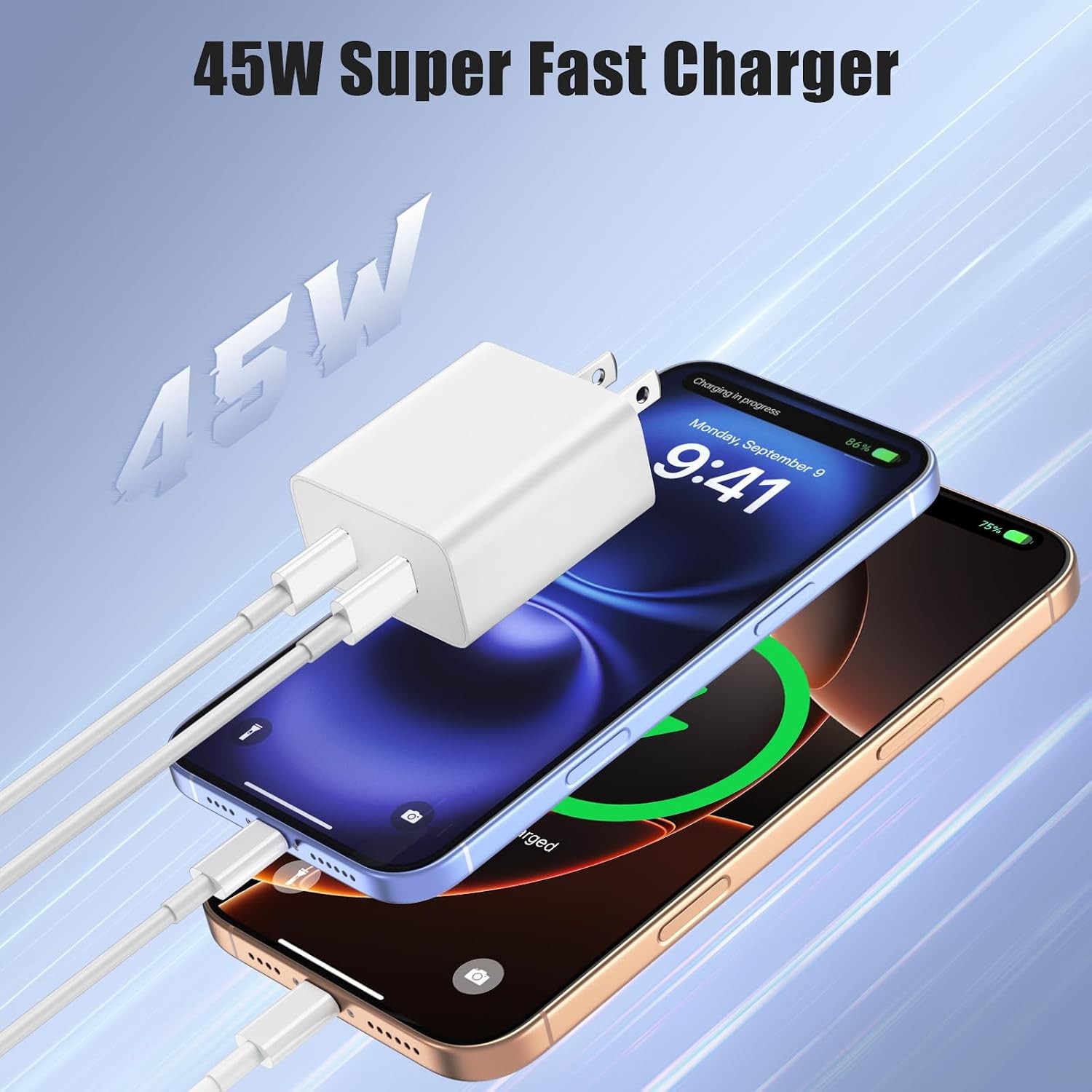 3 Pack 45W Dual Port USB-C Fast Charger Block for iPhone 15/16/17 Pro Max 3/6/10
